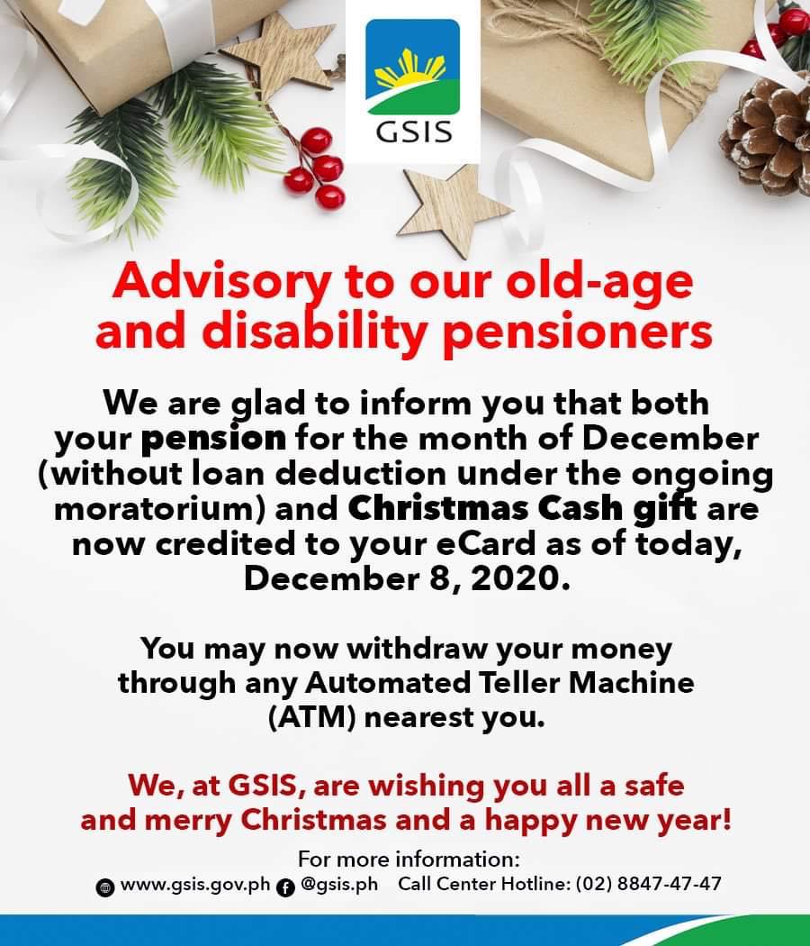 Christmas bonus ng GSIS pensioners maaari nang makuha Bandera
