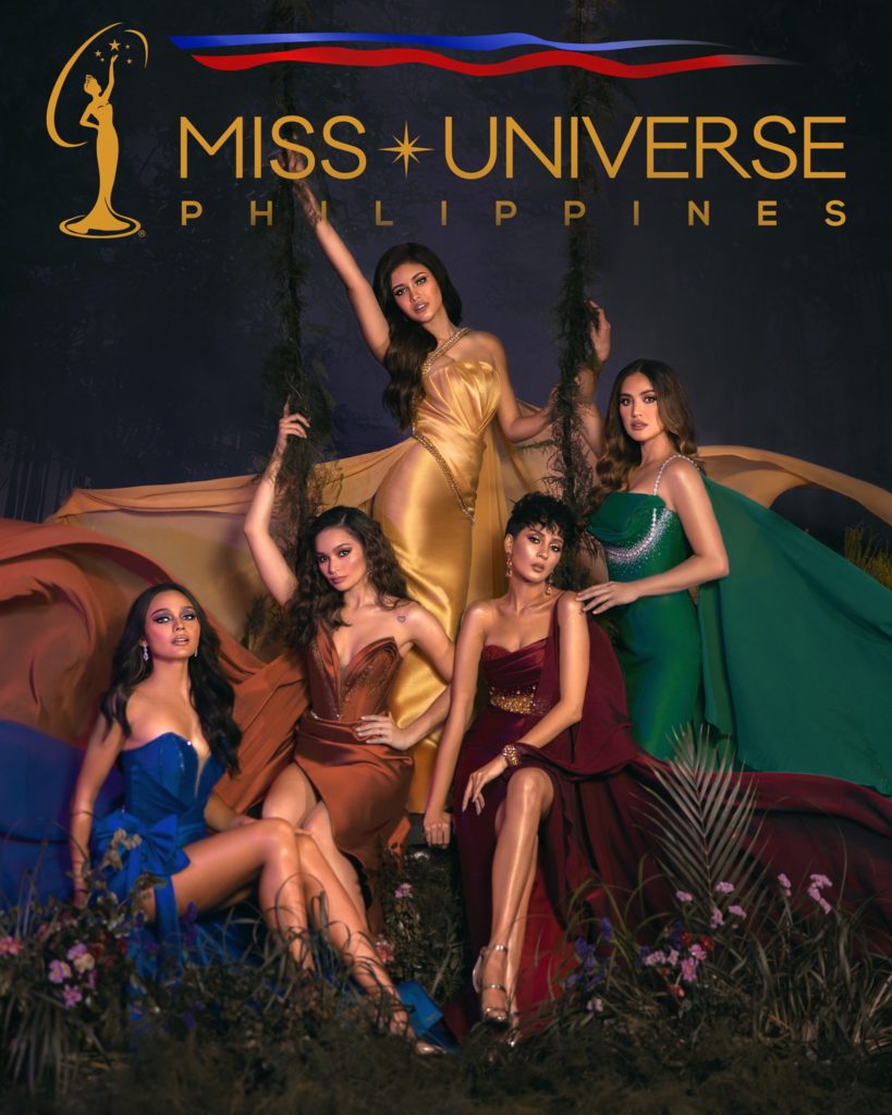 Miss Universe Philippines Rabiya Mateo (gitna), Pauline Amelinckx, Ysabella Ysmael, Billie Hakenson, at Michele Gumabao