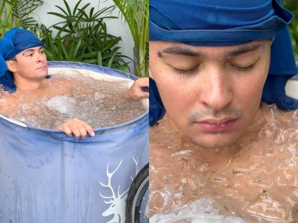 Matteo naglublob sa tub na puno ng yelo, netizens nabahala