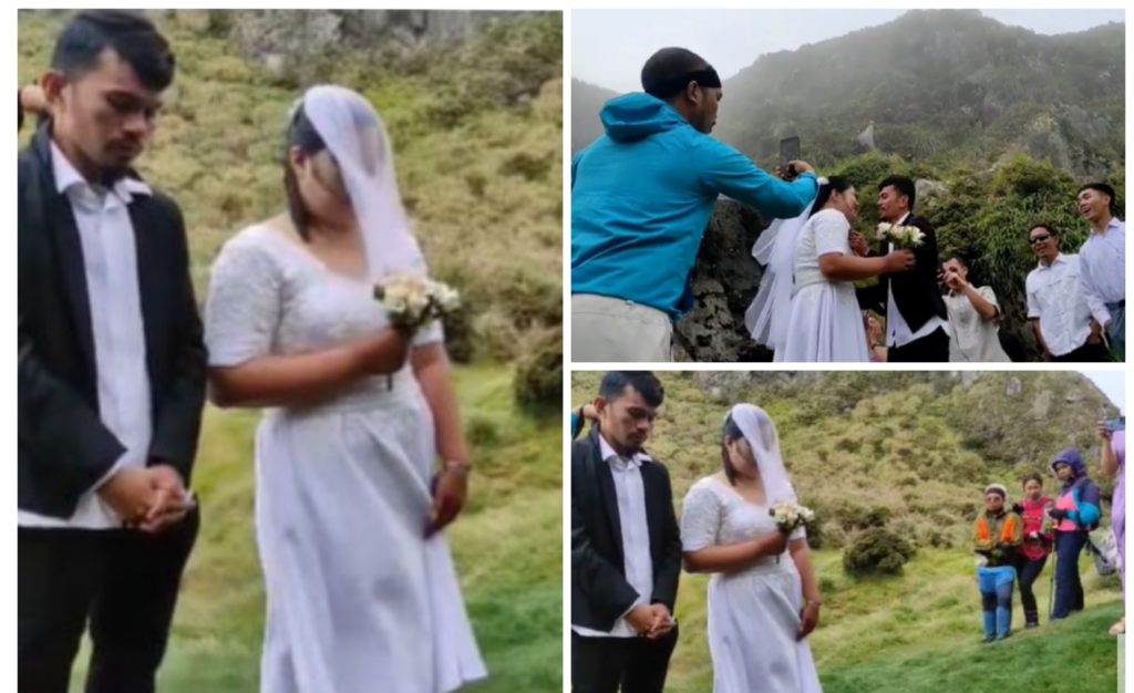 Pangarap na 'Mount Apo wedding' ng 2 climbers natupad na, hindi napigilan ng bagyong Paeng