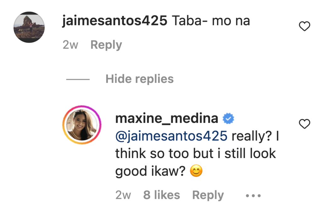 Maxine Medina replies to basher about being fat