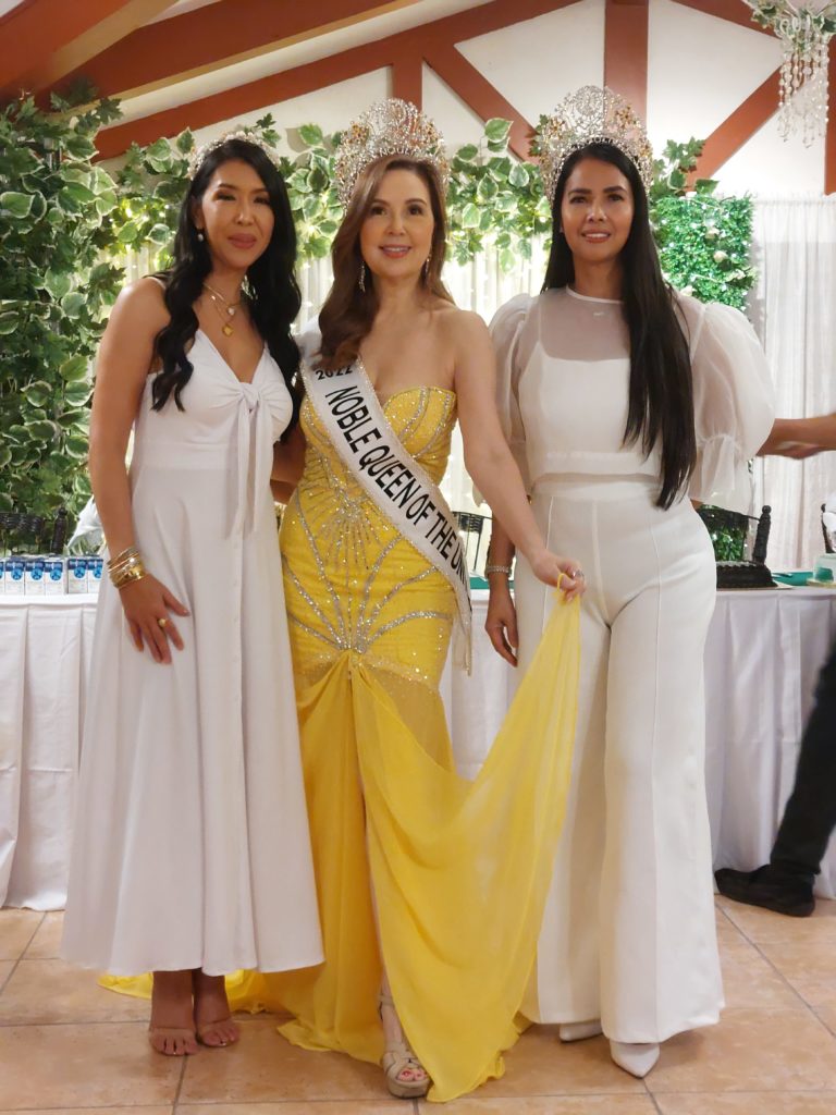 Noble Queen of the Universe Cristina Gonzales-Romualdez (center) poses with NQULI founder Eren Noche (left) and international director Patricia Javier