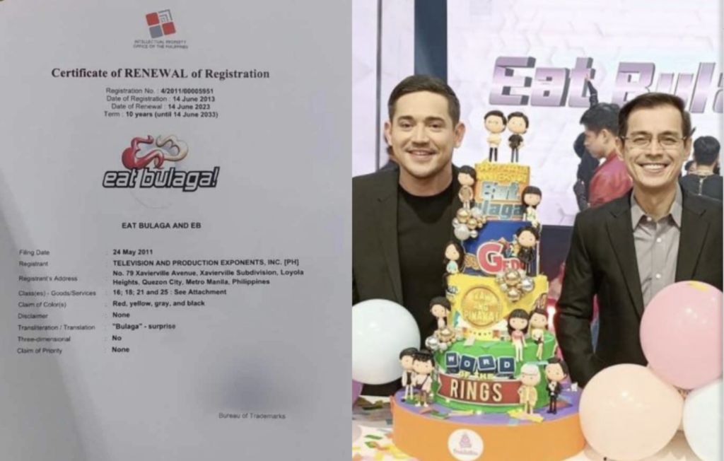 Eat Bulaga trademark ni-renew ng IPO, nananatiling pagmamay-ari ng TAPE Inc