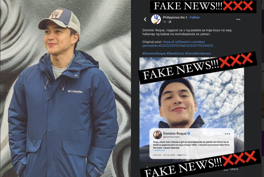 Dominic Roque umalma sa FB page na nagpapakalat ng fake news
