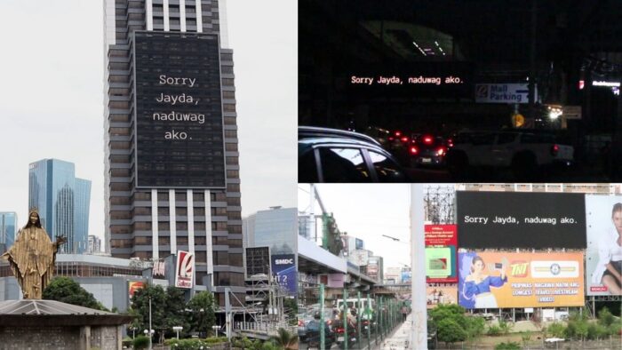Mystery guy humingi ng 'sorry' kay Jayda, idinaan pa sa billboard