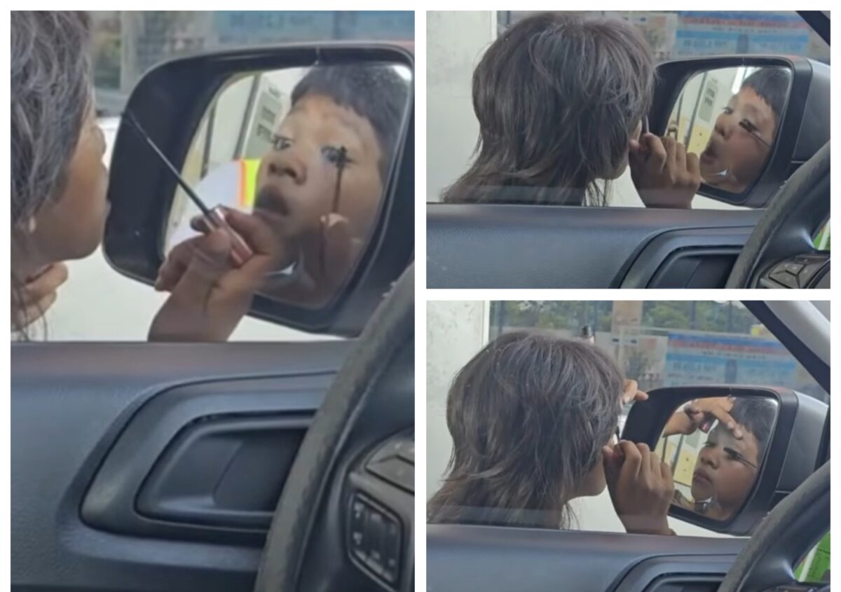 Ate Girl super retouch sa side mirror ng sasakyan: Akala ko manglilimos!