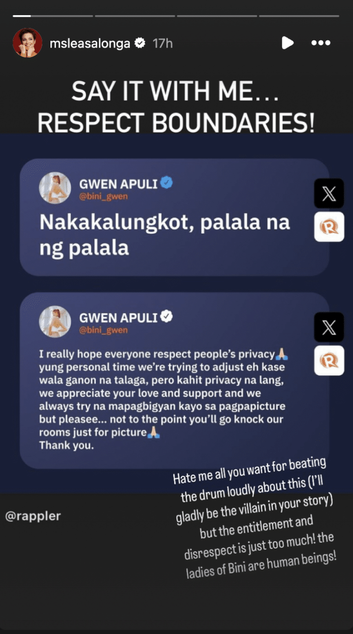 BINI Gwen nakiusap ng ‘privacy’ sa fans, Lea Salonga relate na relate