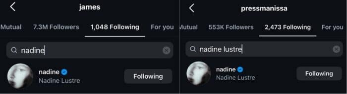 Nadine Lustre in-unfollow na sina James Reid, Issa Pressman sa IG