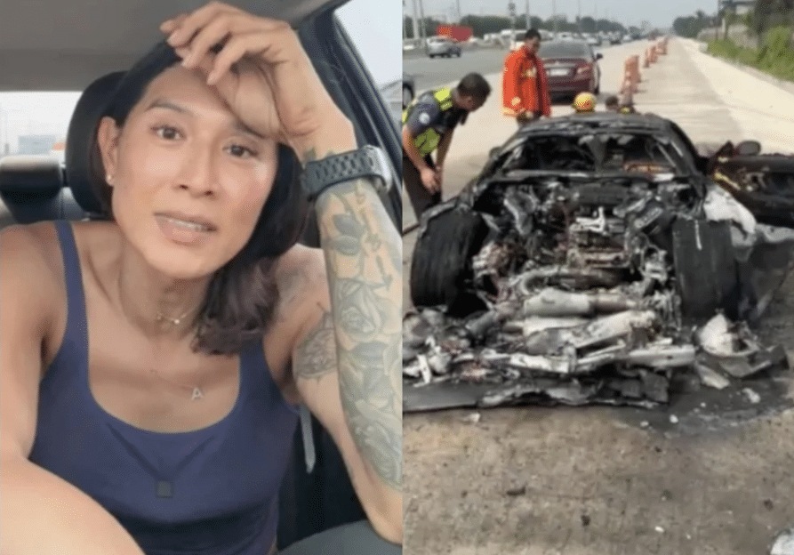 Angie Mead King swerteng nakaligtas, sports car nagliyab sa SLEX