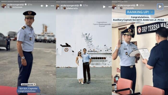 Gerald promoted bilang ‘auxiliary captain’ ng PCG, Julia proud na proud